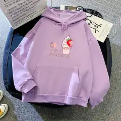 Hooded Solid Colour Versatile Loose Student Hoodie Youth Casual - Purple - View 1