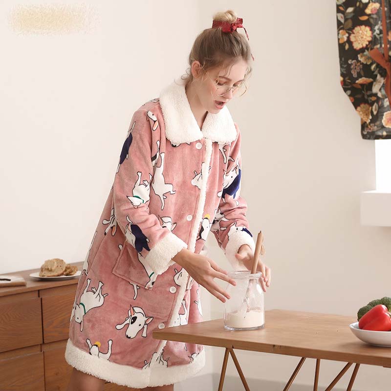 Title 8, Thick Cartoon Cute Flannel Cardigan Nightgown