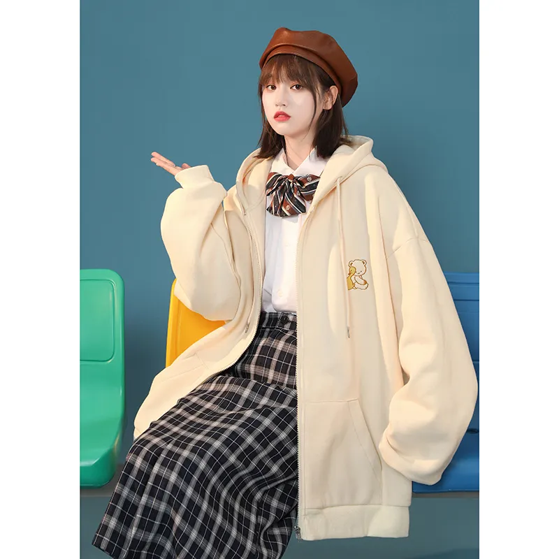 Cubs Sports Jacket Women Spring And Autumn Loose Casual All-match Cardigan Sweater - Apricot