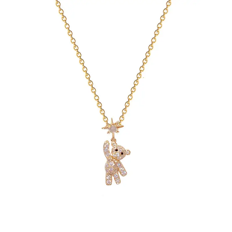 Diamond Bear Pendant Long Sweater Chain