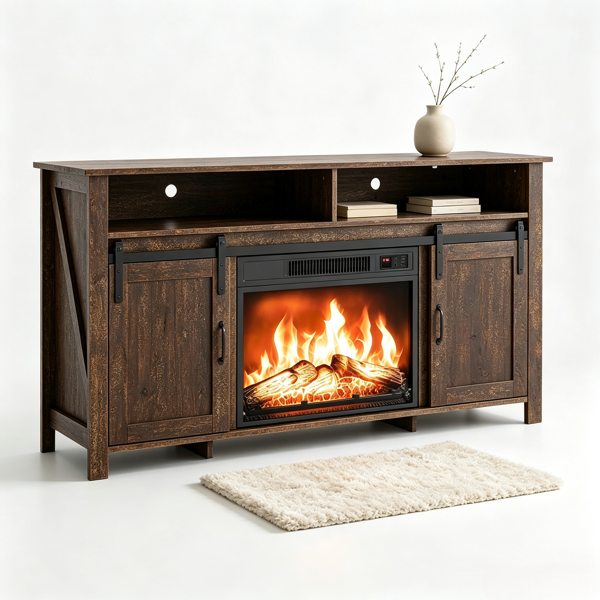 Rotten Wood Finish Fireplace Tv Stand, 147.5X39X76Cm, Embossed Particle, picture 3 of 4