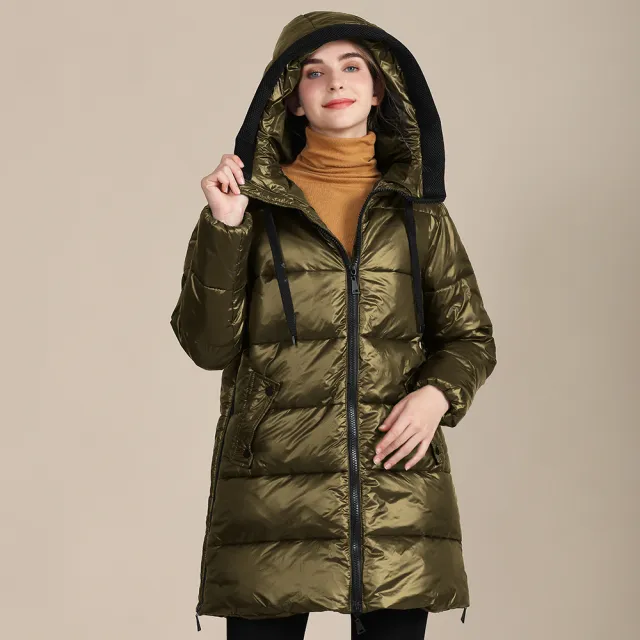 Women's Padded Nylon Bright Bread Hooded Winter Jacket Gold - Shop at LoveMi