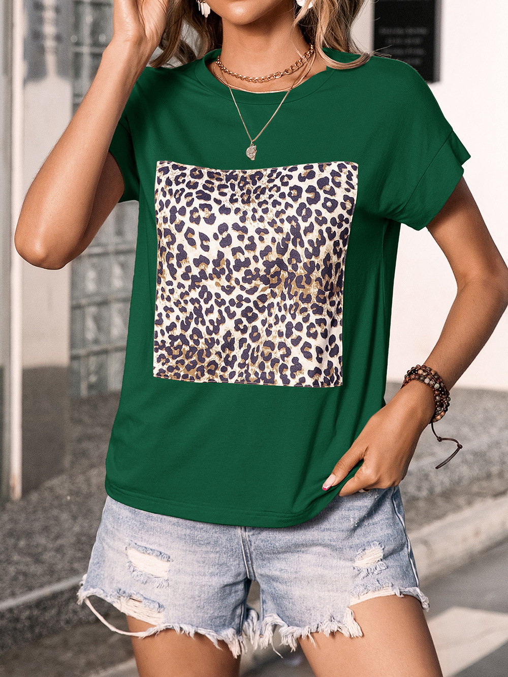 Title 14, Leopard Print Crewneck Sweater Short-sleeved T-...