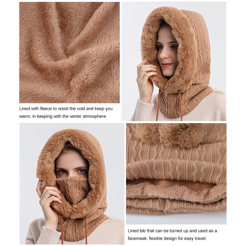 Slouchy fleece beanie hats scarf mask warmer hooded winter