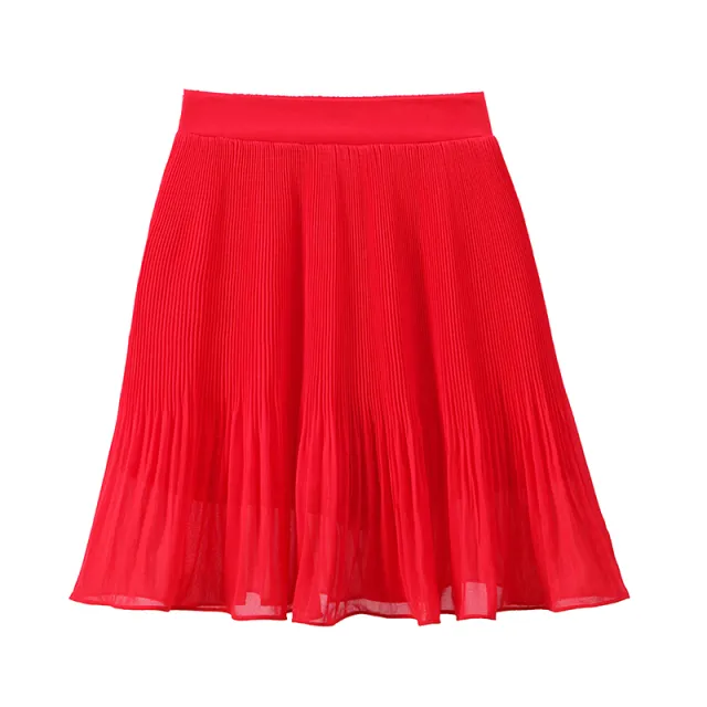 Pleated Skirt Short Skirt Floral Flavor A line Skirt Chiffon Skirt Red - Shop at LoveMi