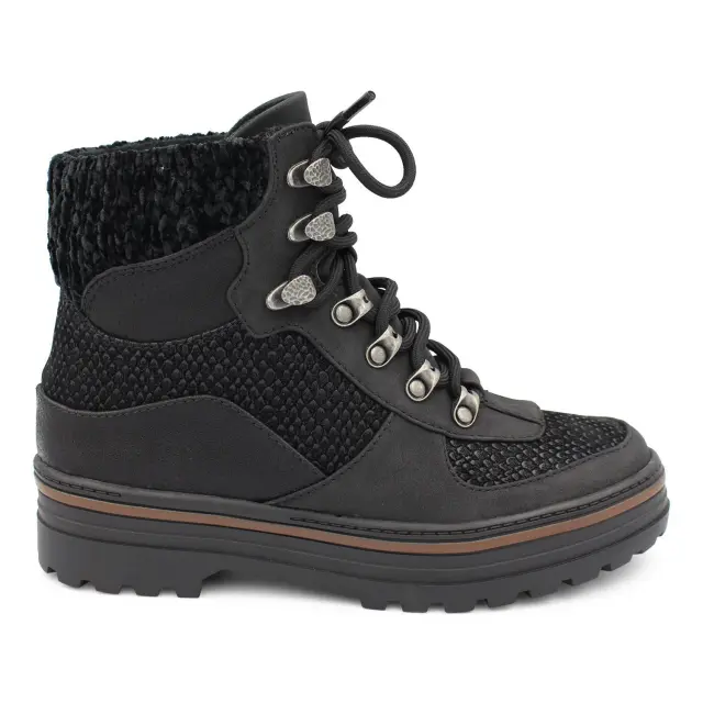 Leopard Boots Women Lace Up Martin Boots Winter Low Heel Shoes Black - Shop at LoveMi