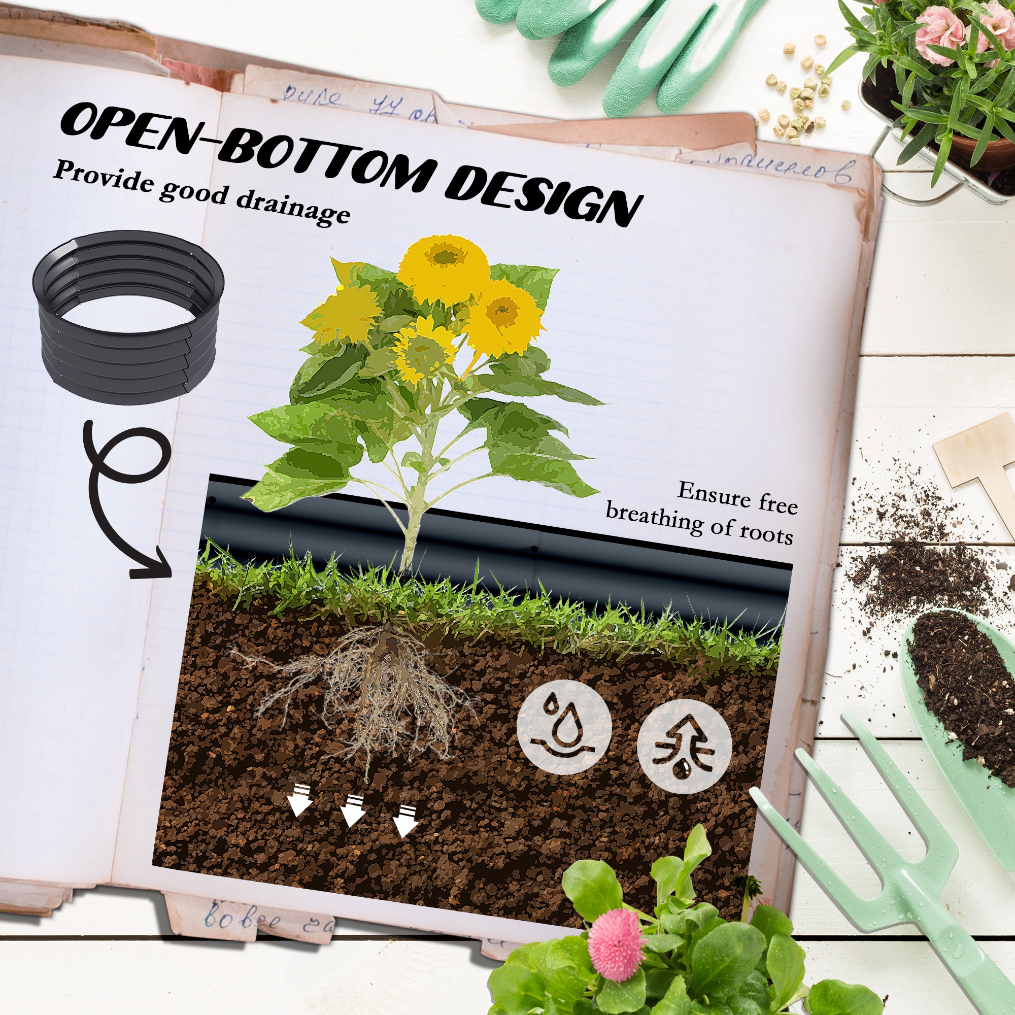 Two Piece Elevated Garden Bed, Metal Planting Box With Safety Edge, Easy — image 9