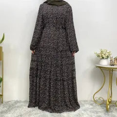 Middle Eastern Fashion Classic Fragmented Flower Dress - Black - View 1