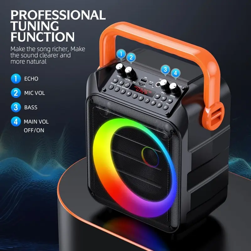 Karaoke Machine With 2 Wireless Microphones And RGB Color Lights,Karaoke Speaker Supports