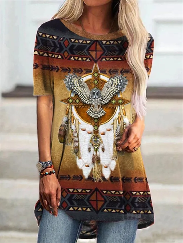 Round Neck Women's Casual Vintage T shirt Color5 - Shop at LoveMi