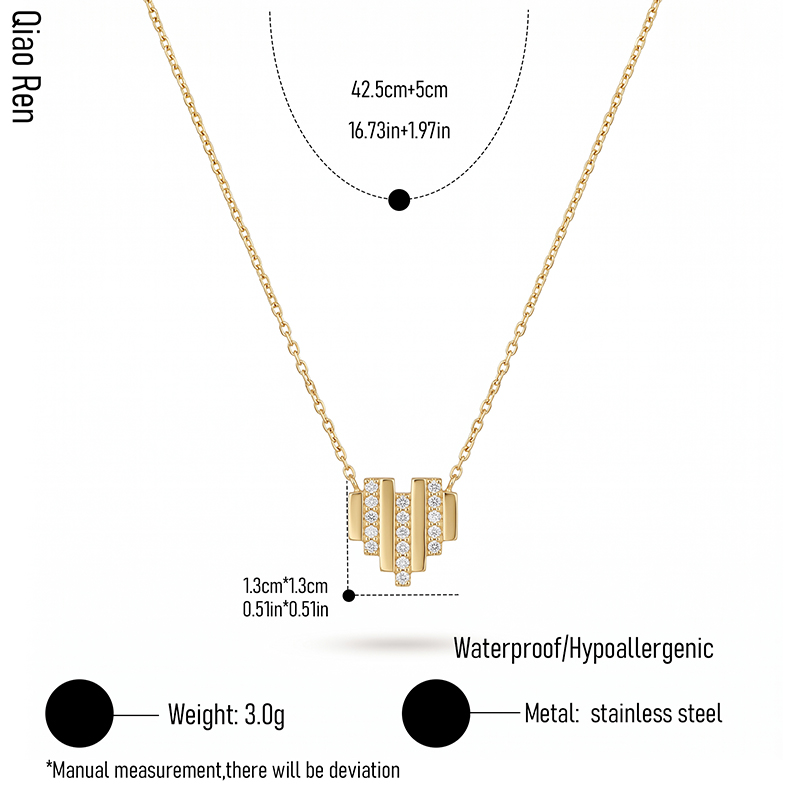 Vintage Elegant High-quality Stainless Steel Diamond-encrusted Heart Pendant Necklace