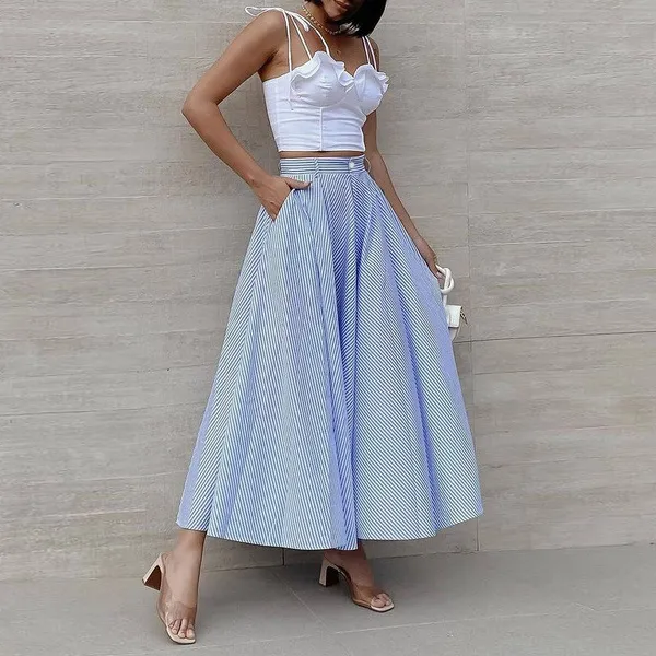 Women's Fashion Summer Stripes Long Dress Blue - Shop at LoveMi