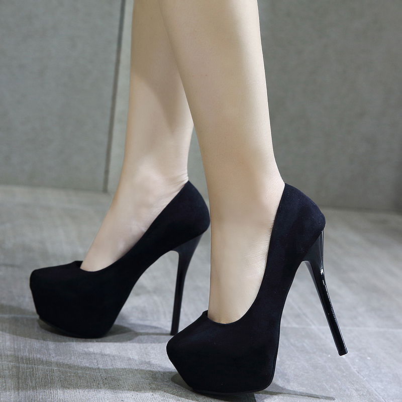 Suede High Heels Waterproof Platform Plain All-match Stiletto Shoes