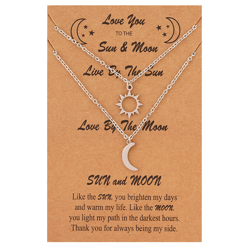 Creative Simple Stainless Steel Sun Moon Clavicle Necklace 2-Piece Set