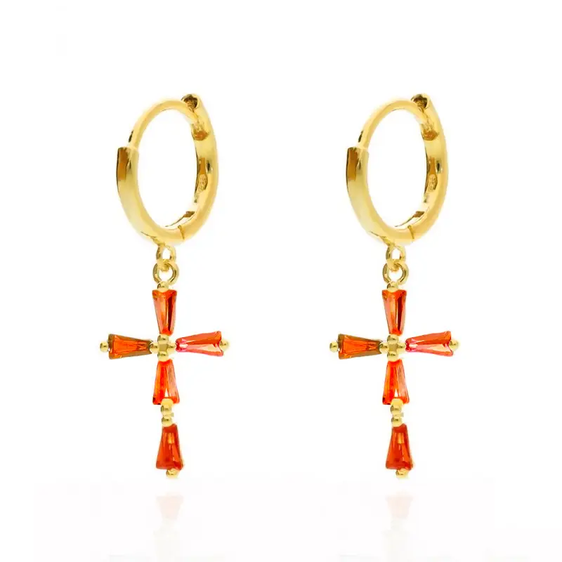 Frosty Silver Pin Set Fancy Diamond Cross Earrings