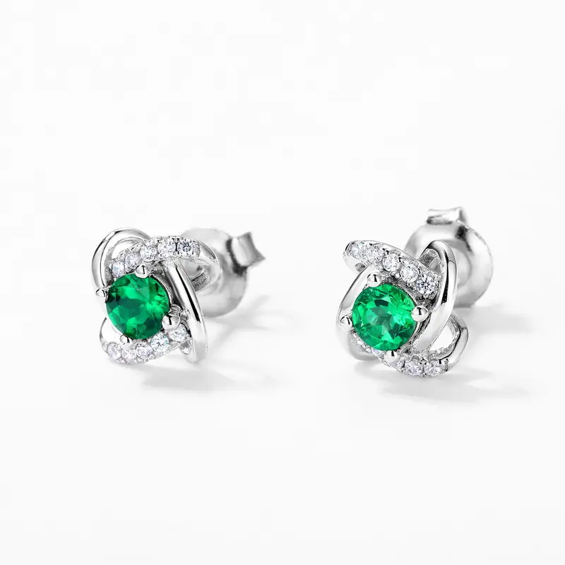 Women's Retro S925 Silver Emerald Stud Earrings
