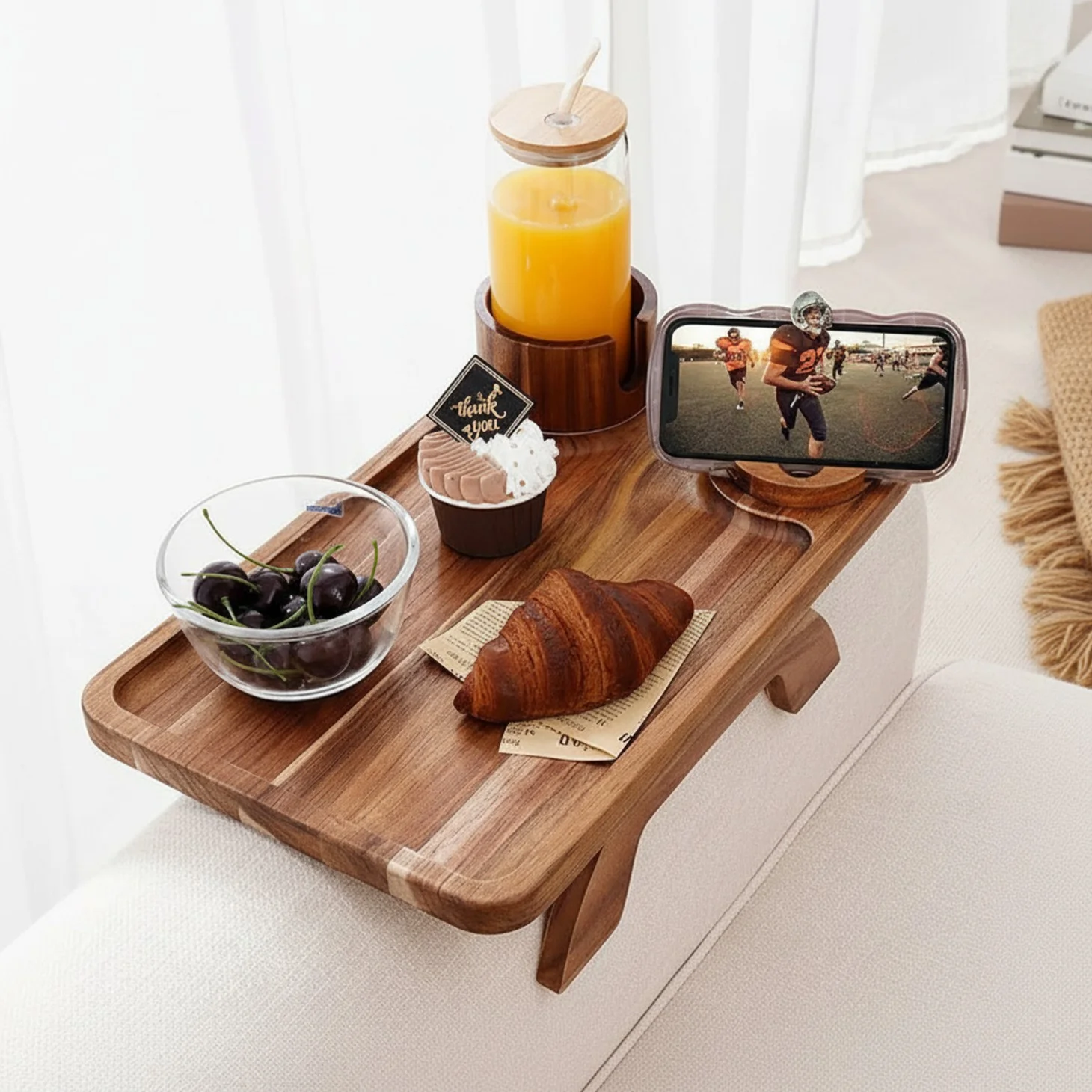 Sofa Armrest Tray And Three-in-one Clip-on Desktop TV Tray W
