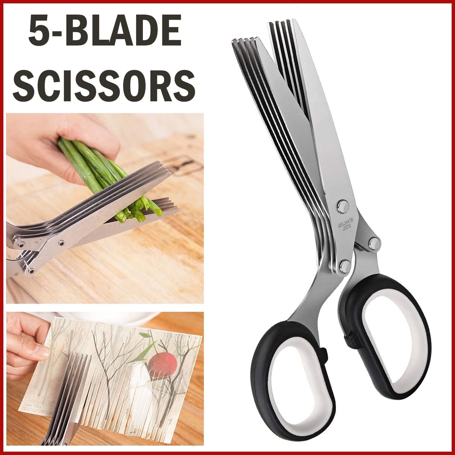 Multi-blade Stainless Steel Herb Scissors. we ship only inside the US, USPS First Class Package 2 Day Handling , 2-5 Day Shipping. Herb Cutter Scissors 5 Blade Scissors Kitchen Multipurpose Cutting Shear with 5 Stainless Steel Blades & Safety Cover & Clea