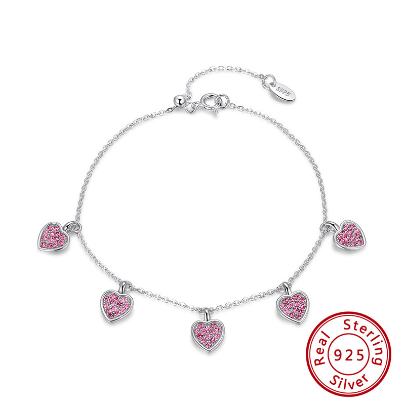 S925 Sterling Silver Bracelet Heart-shaped Grape Purple Zircon Adjustable