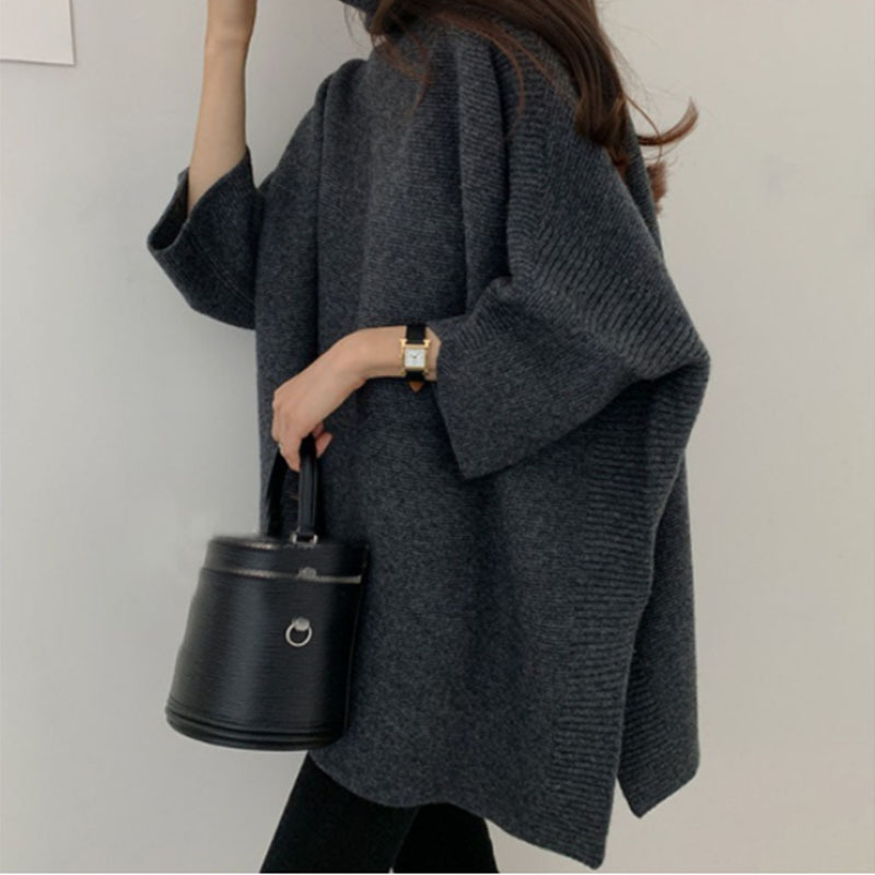 Women's Bat Sleeve Shirt Turtleneck Loose Knit