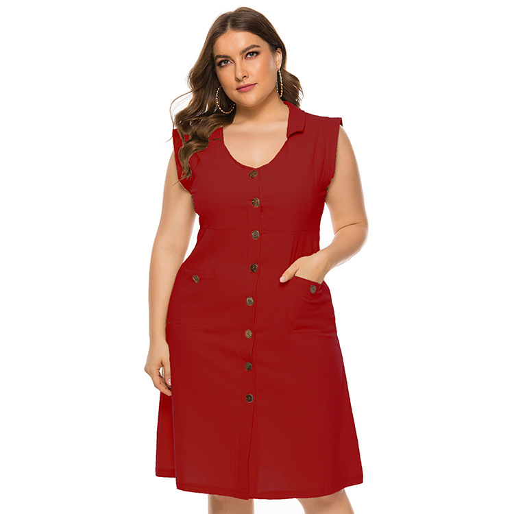 V-Neck Sleeveless Pocket Plus Size Women's Dress