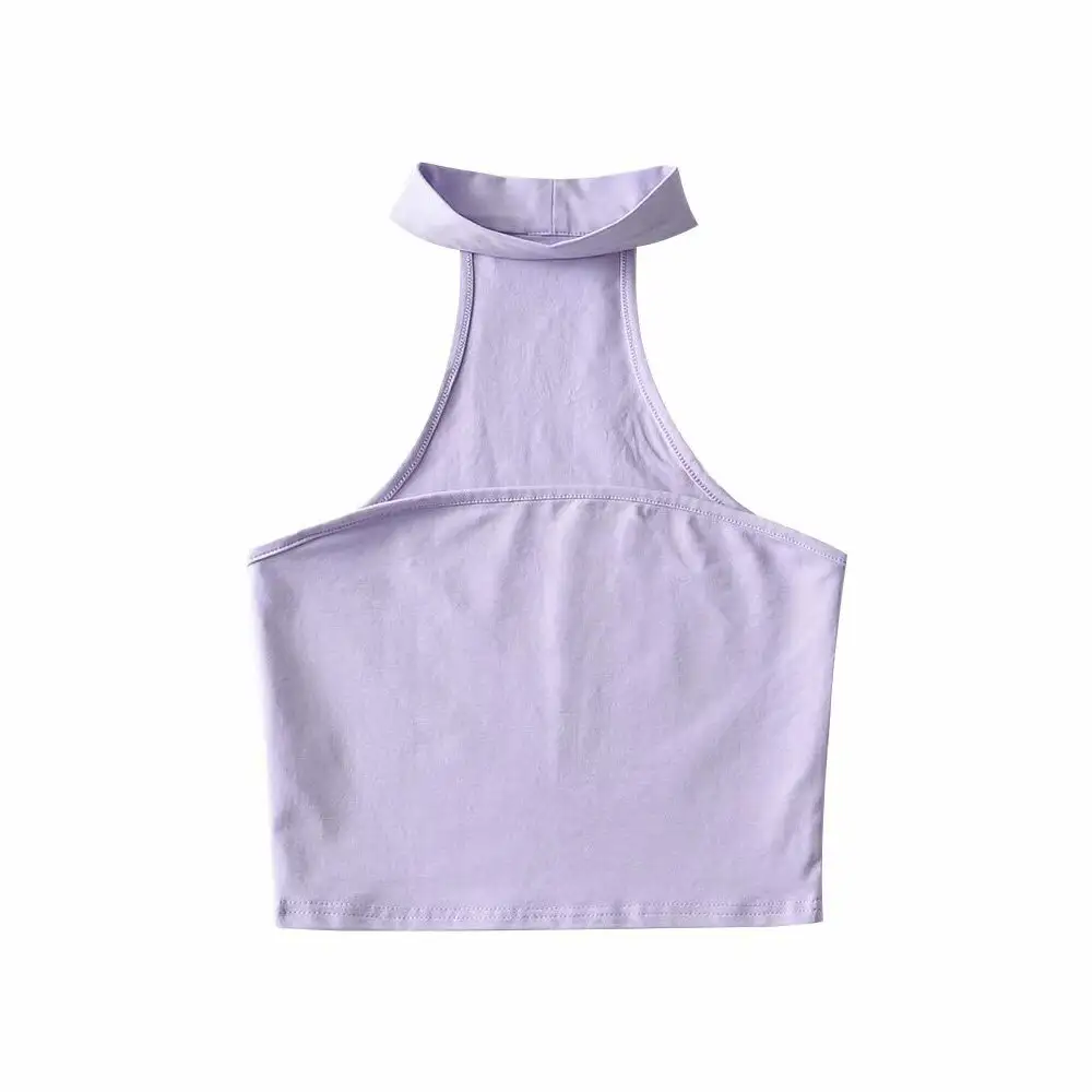 Fried Street Flat Tube Top Hanging Neck Solid Color Stretch Short Vest
