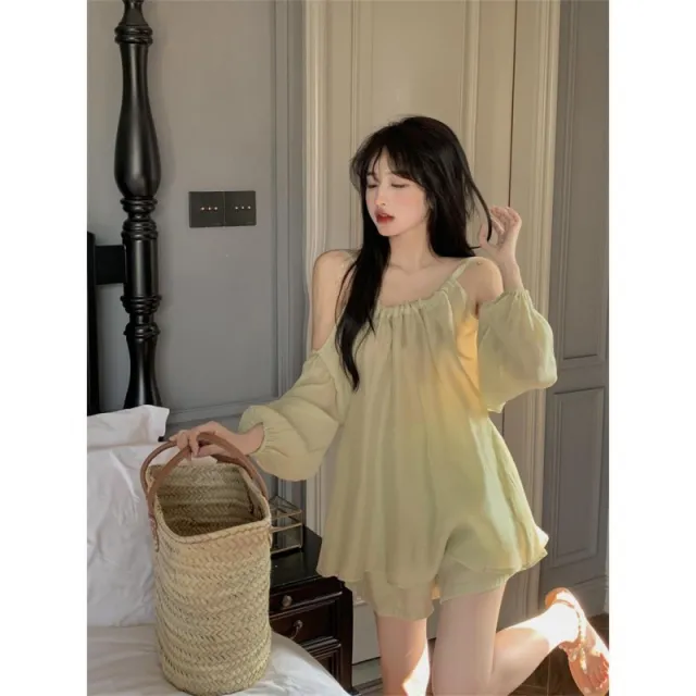 Design Sense Pleated Off the shoulder Puff Sleeves Korean Style Small Shirt Green Top - Shop at LoveMi