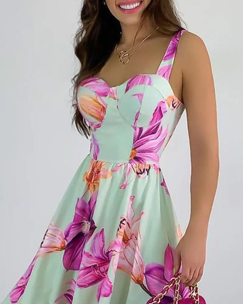 Spring And Summer Dress Ins Temperament Suspenders Flower Irregular Loose Skirt