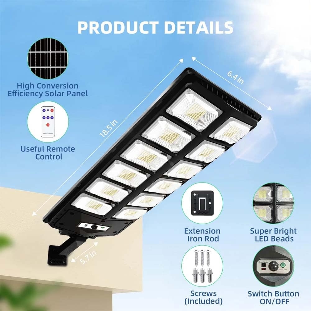 504LED Solar Induction Motion Sensor Street Lamp, Remote Control Solar Wall Light With 3 Lighting Modes, 4500mAh,Dusk To Dawn Security Lighting For Garden Schools, Streets, Courtyards, Garden