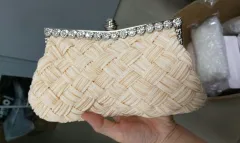 Diamond Bridal Clutch Bag Fold Dress Female Cloth Bag - Apricot - View 1