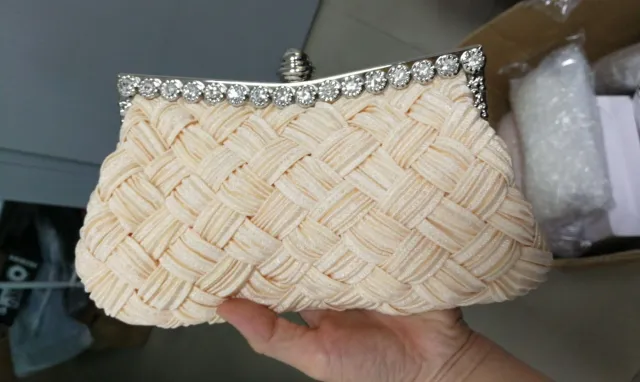 Diamond Bridal Clutch Bag Fold Dress Female Cloth Bag Apricot - Shop at LoveMi