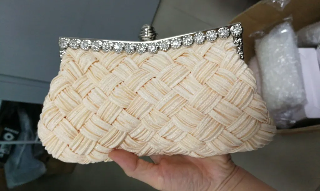 Diamond Bridal Clutch Bag Fold Dress Female Cloth Bag - Apricot