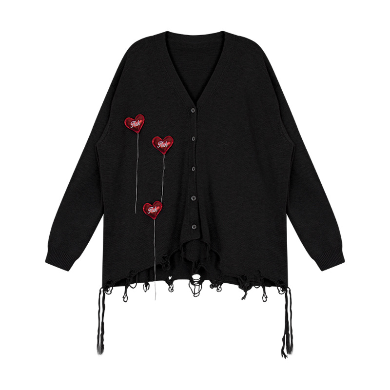 Irregular Raw Edge Loose Casual Three-dimensional Love Sweater Cardigan