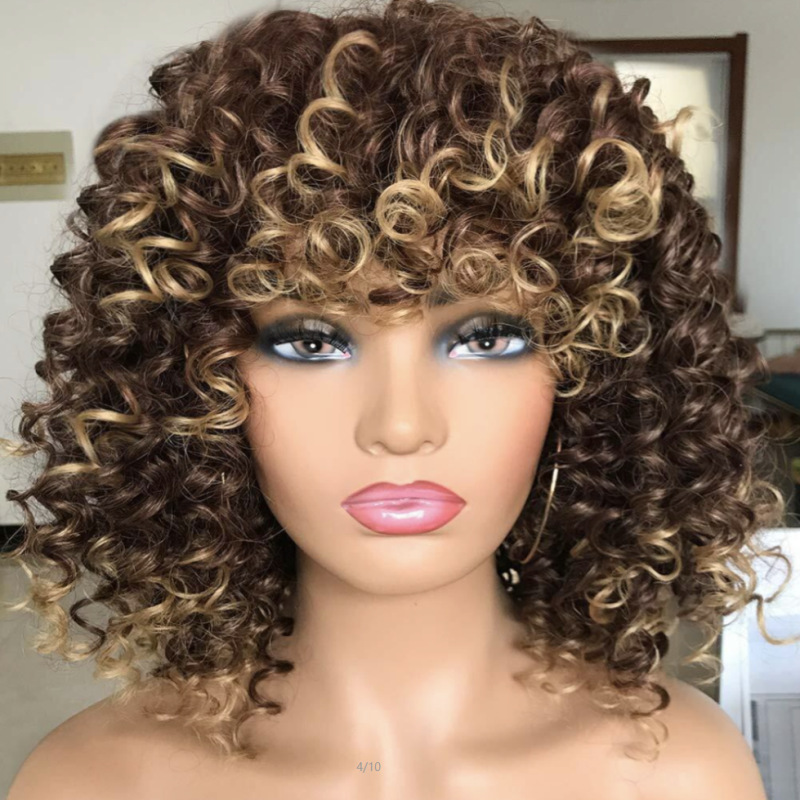 Women's Fashion Fluffy Chemical Fiber High Temperature Silk Head Cover Brown Gold - Shop at LoveMi