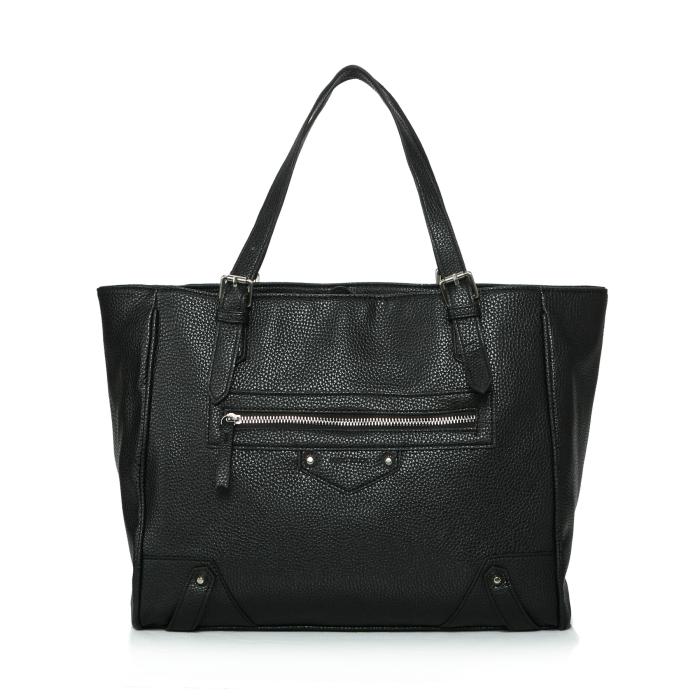 Pebbled Corner Shopping Bag Black - Shop at LoveMi