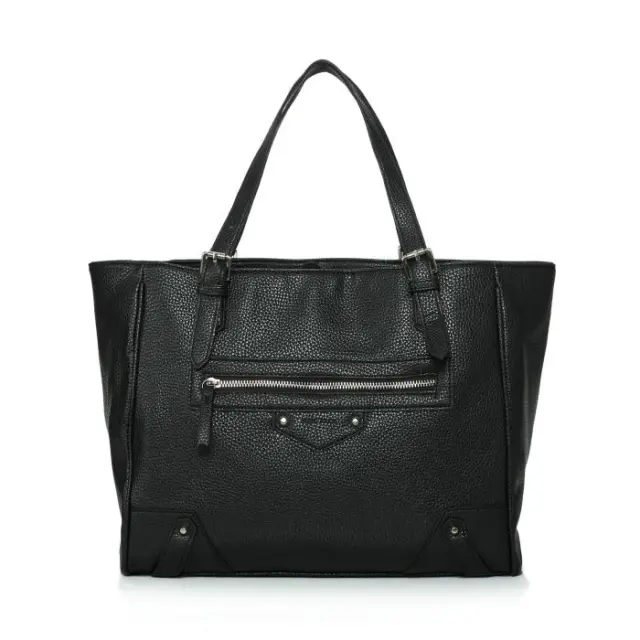Pebbled Corner Shopping Bag Black - Shop at LoveMi