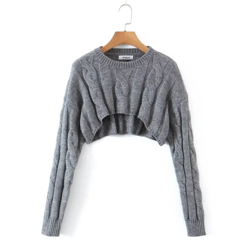 Fall Hottie Crew Neck Knit Sweater Top - Grey
