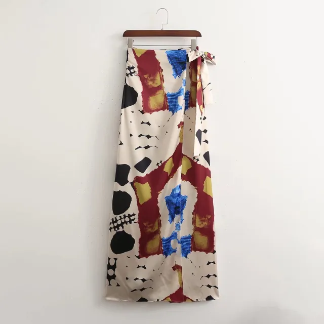 Long Sleeve Shirt High Waist Slit Skirt Print Set Skirt - Shop at LoveMi