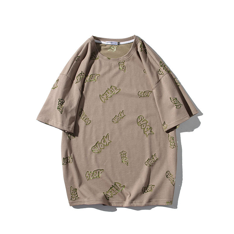 Loose Net Gauze Hollow Letter Short-sleeved Men's Round Neck Pullover T-shirt