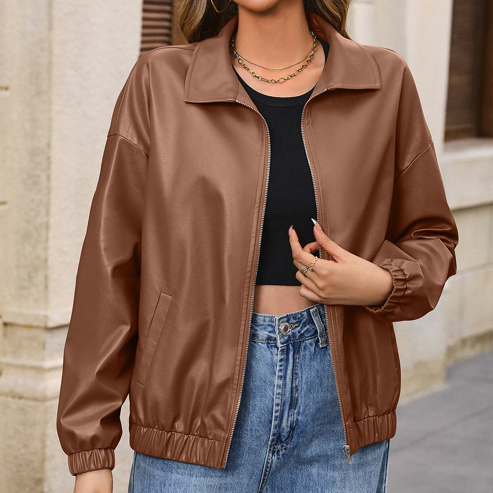Blouson de moto en cuir PU avec col à revers
