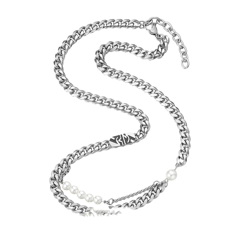 Title 1, Hip-hop Double Layer Titanium Steel Pearl Neckl...