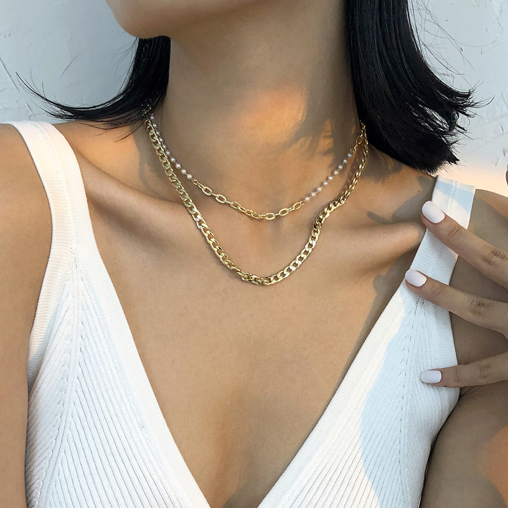 Imitation Pearl Sweater Chain Necklace Alloy Retro Design Sense Clavicle Chain
