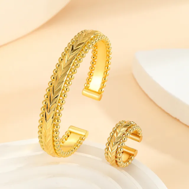 Vintage Gold Plated Bracelet, Open Bracelet Ring Jewelry, Women's Festival Wedding Jewelry Set Gold - Shop at LoveMi