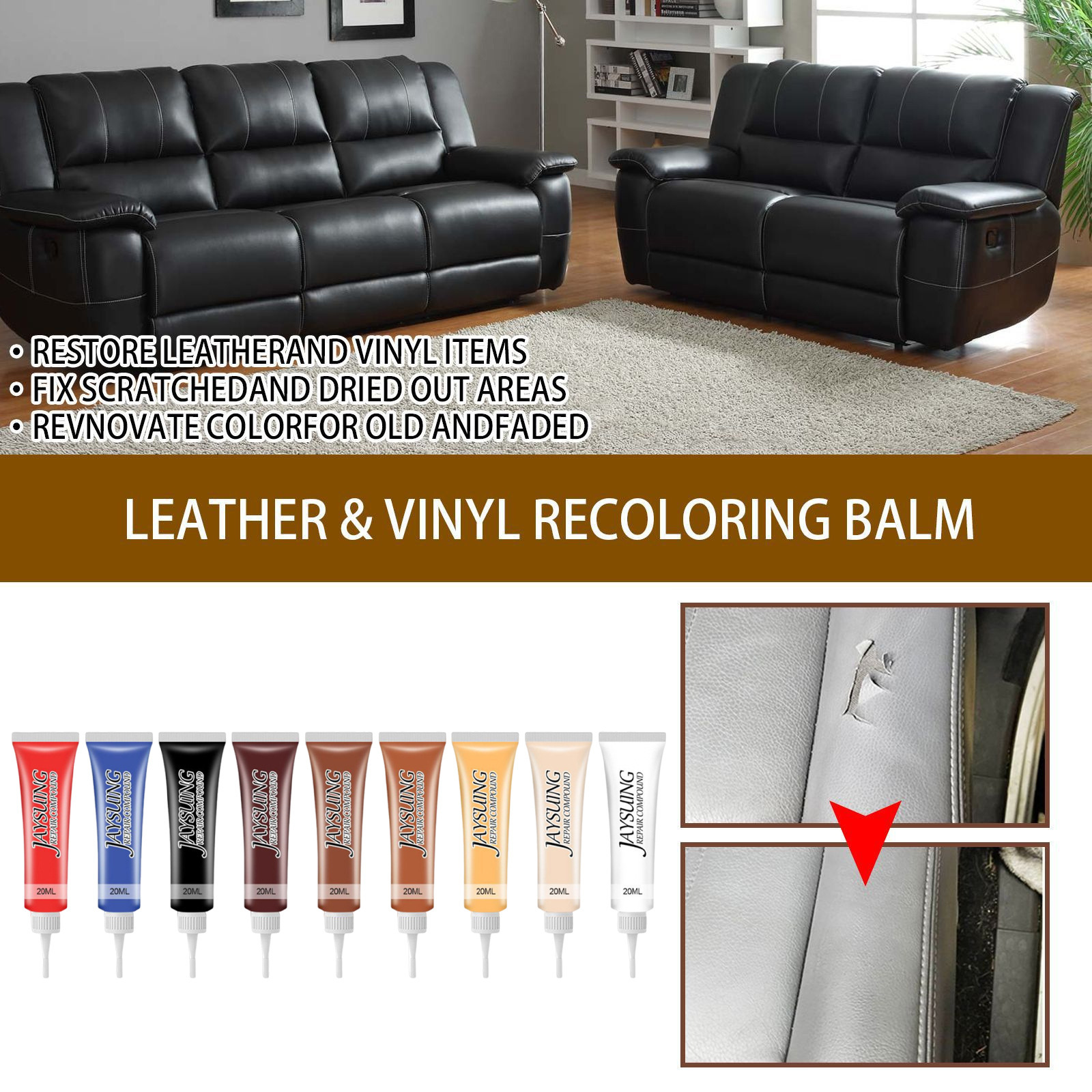 Jaysuing Leather Color Restoration Paste, Leather Coat And Shoe Dye, Car Leather Seat Leather Refurbishment And Color Restoration 9