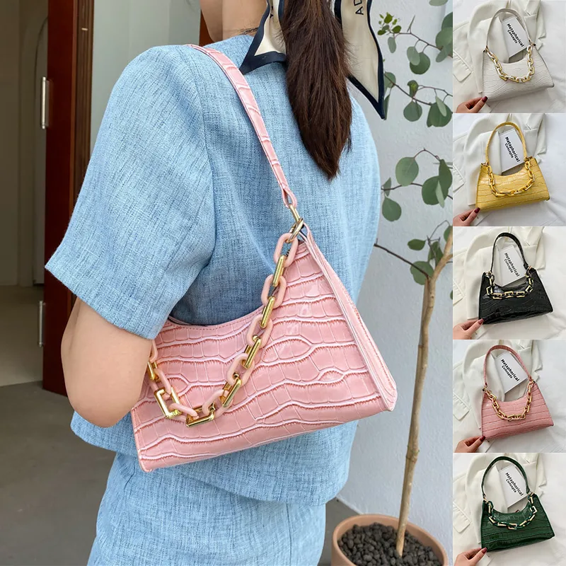 Fashion Stone Texture Shoulder Bag with Chain Women's Underarm