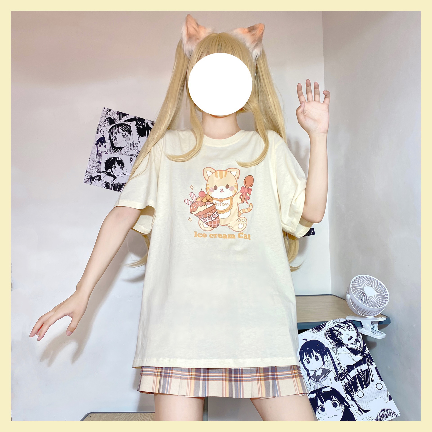 Title 2, Sweet Cone Meow Meow T-shirt Summer Cute Cartoo...