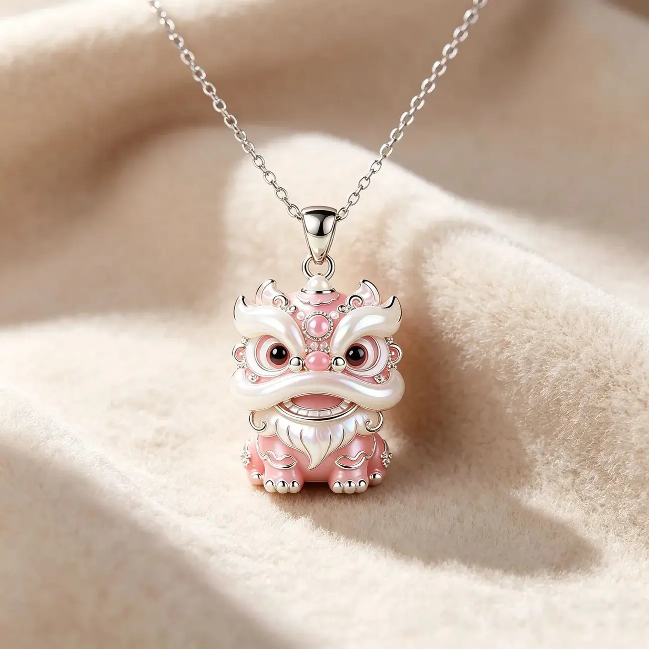 1pcs Color Enamel 3D Chinese Lion Pendant Necklace, Cute Traditional Oriental Style, For Daily Wear & New Year Lucky Gifts