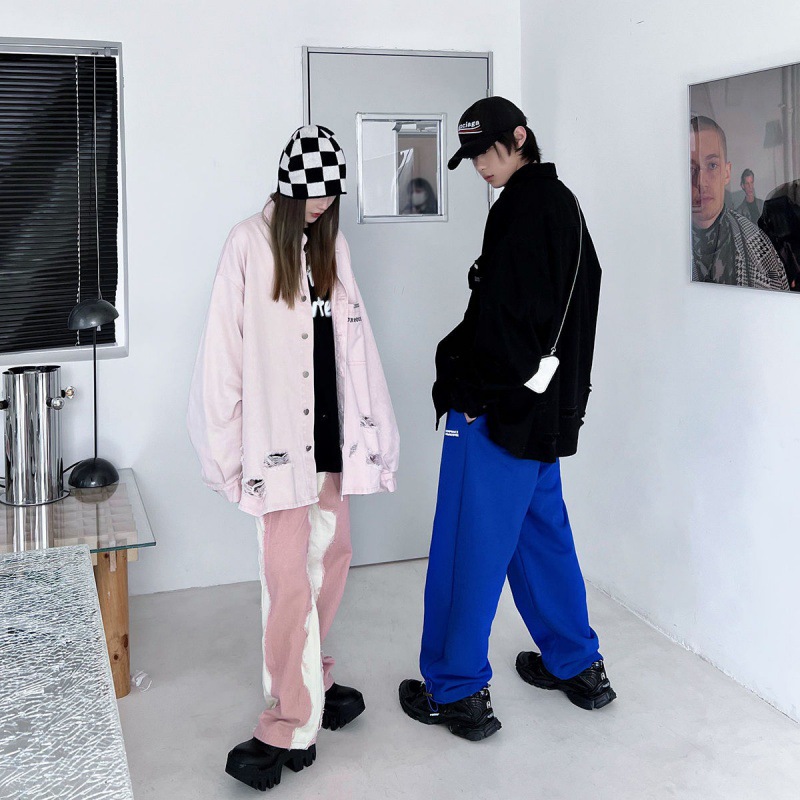 Women's American Style Retro High Street Stitching Jeans