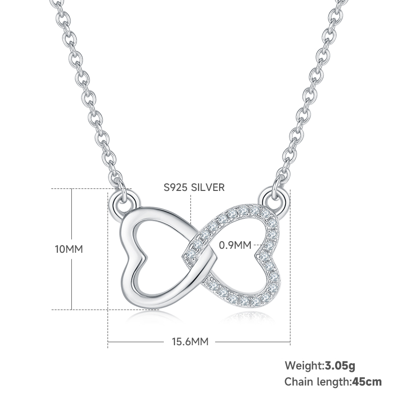 3g S925 Sterling Silver Infinity Heart Necklace 45cm 22 Stone Moissanite Pendant With GRA, Platinum Plated Romantic Jewelry Gift Box For Women