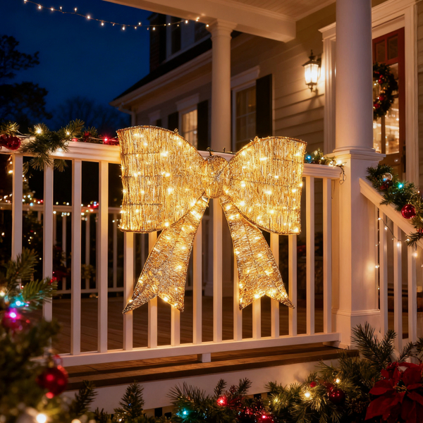 Pre-lit Outdoor Giant Bowknot Christmas Decoration, Lighted Metal Frame With 124 Warm White LED Lights… image 5